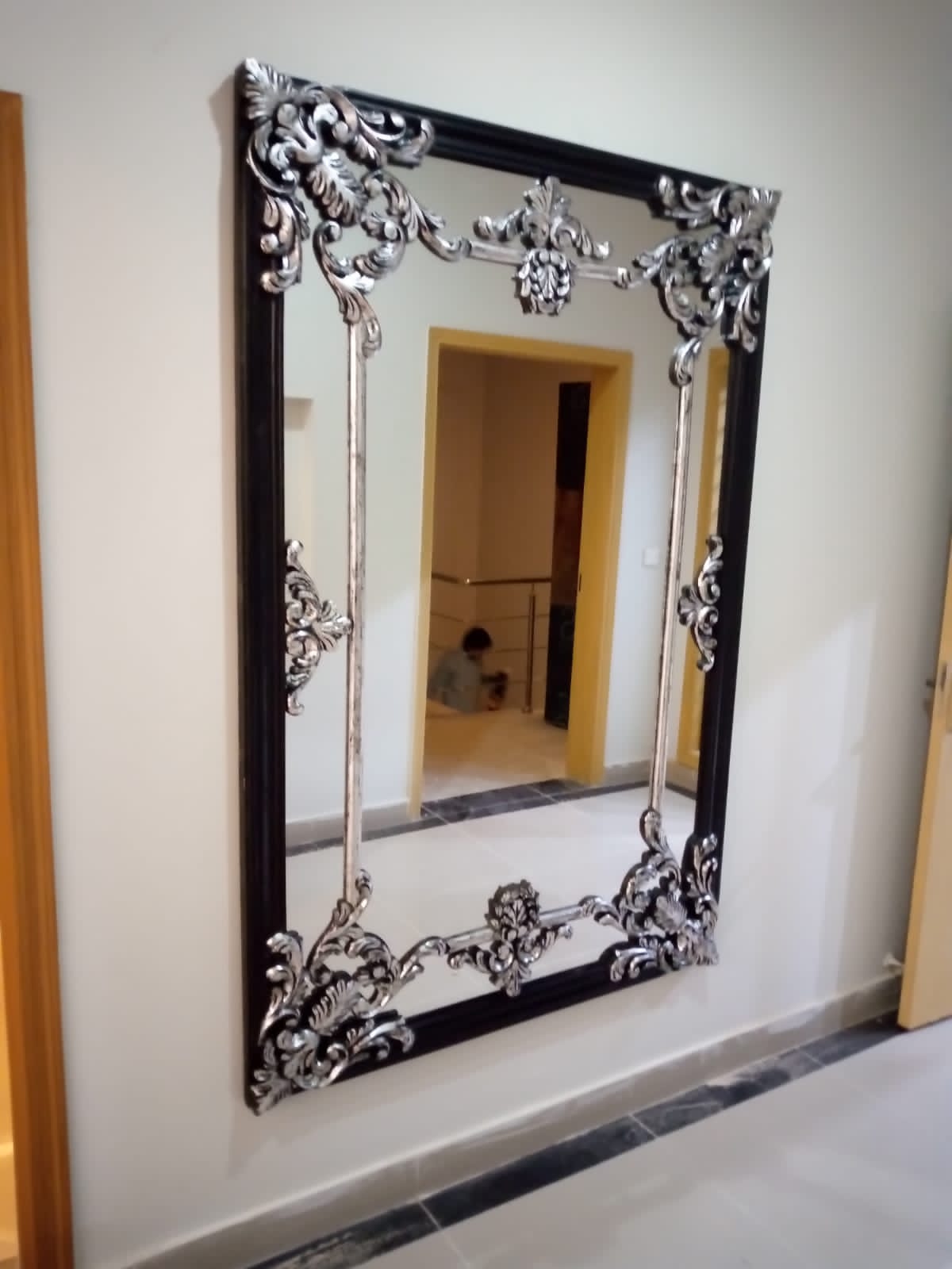 BLACK & SILVER LEAFING MIRROR FRAME