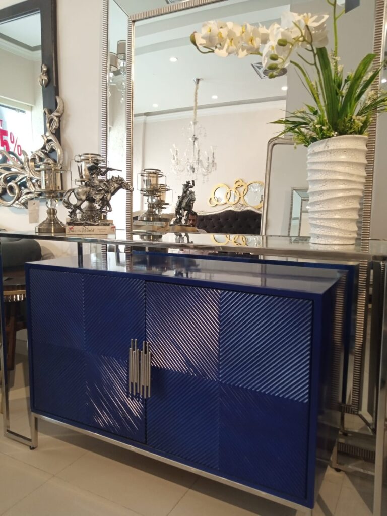 SLEEK BLUE & SILVER CONSOLE CABINET