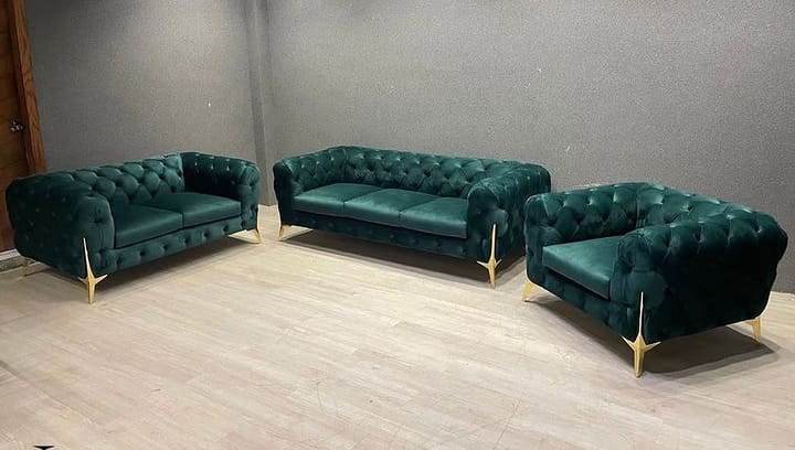 TUFTED BOTTLE GREEN SOFA SET
